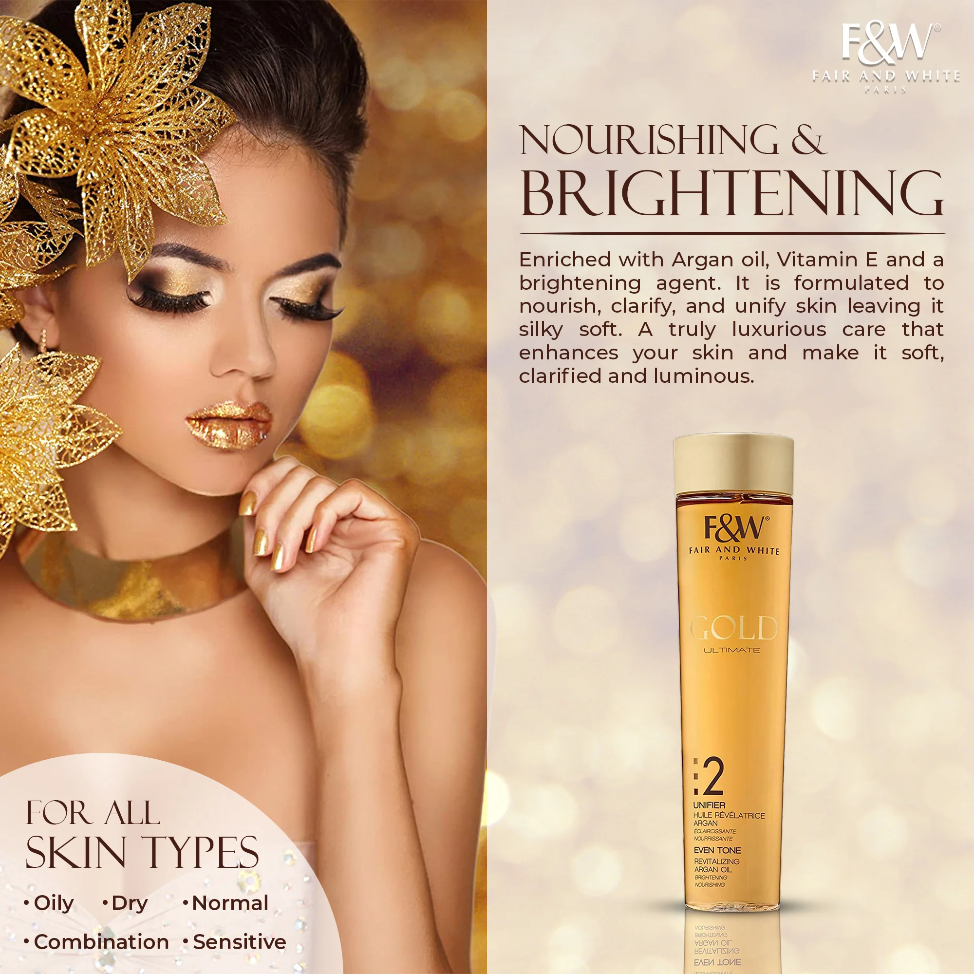 Fair and White 2: Gold Revitalizing Argan Oil  200ml / 6.76 fl. oz - Image 4