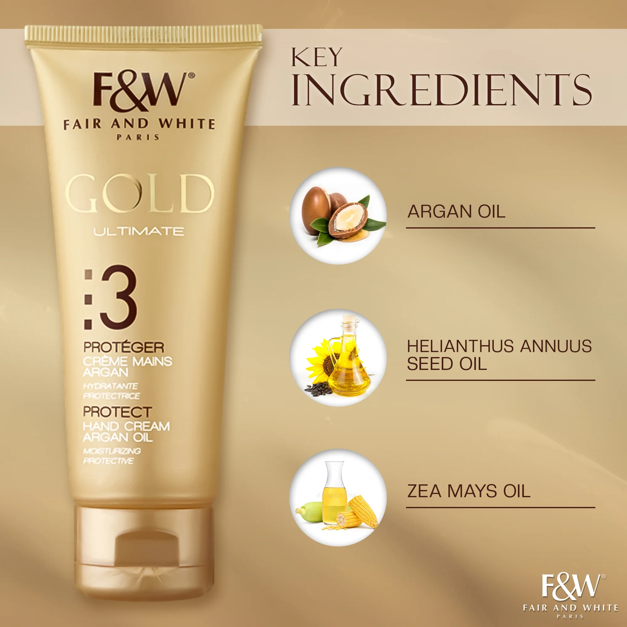 Fair and White 3: Gold Hand Cream with Argan Oil 75ml / 2.54 oz - Image 3