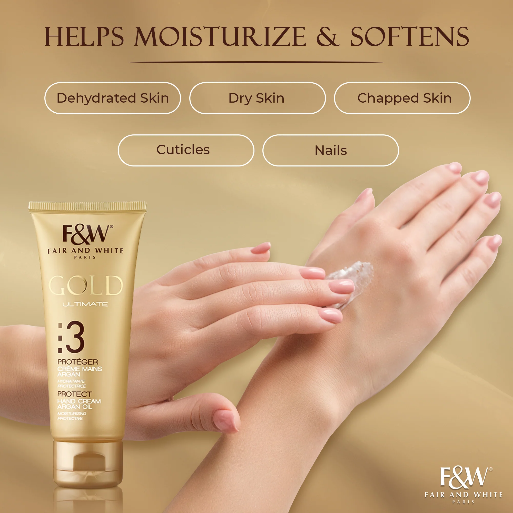 Fair and White 3: Gold Hand Cream with Argan Oil 75ml / 2.54 oz - Image 5