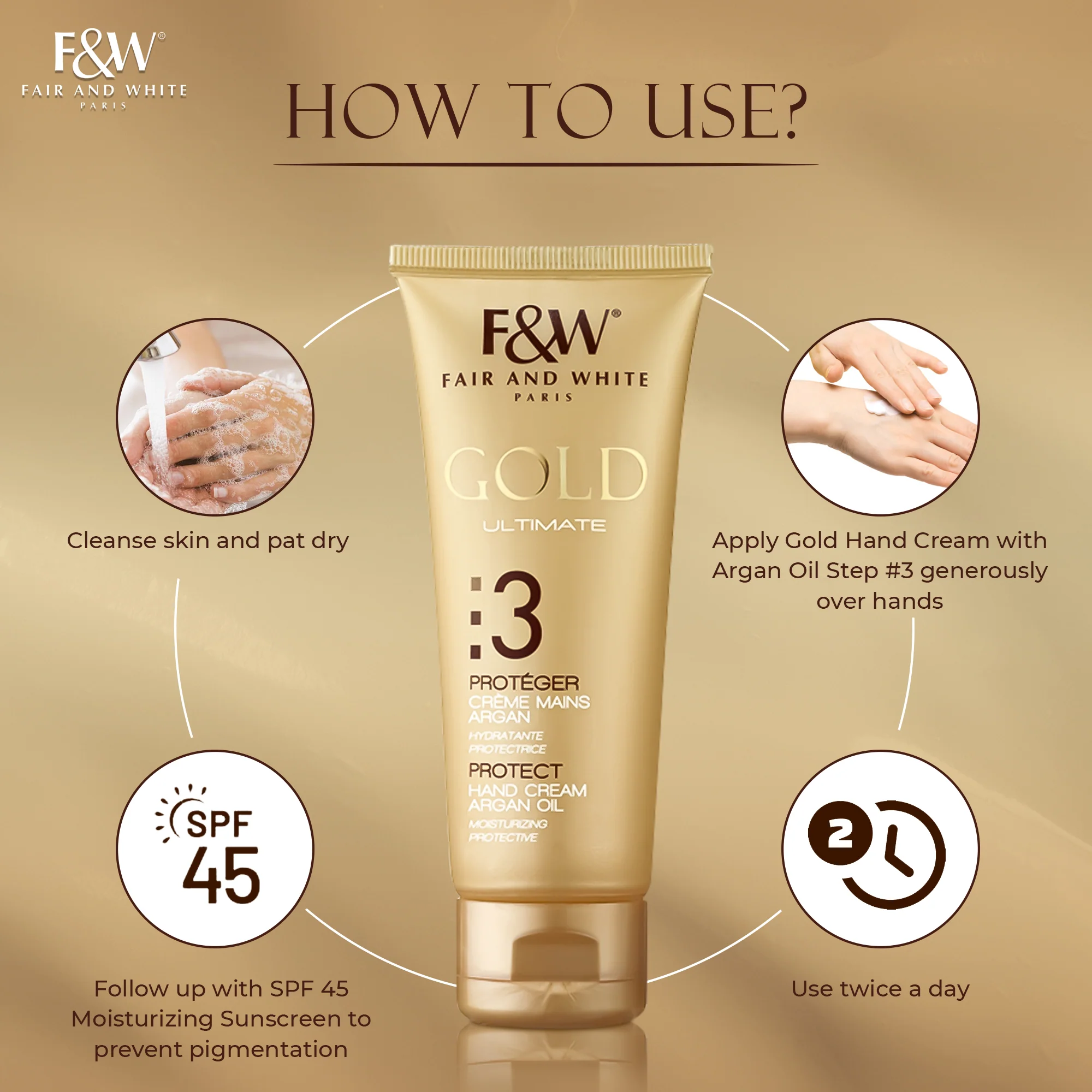 Fair and White 3: Gold Hand Cream with Argan Oil 75ml / 2.54 oz - Image 6