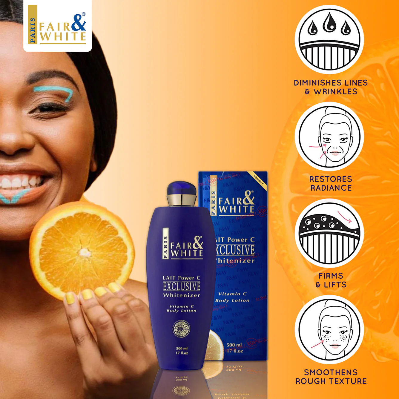 Fair and White Exclusive Body Lotion with Pure Vitamin "C" 500ml 16.9 fl oz - Image 5