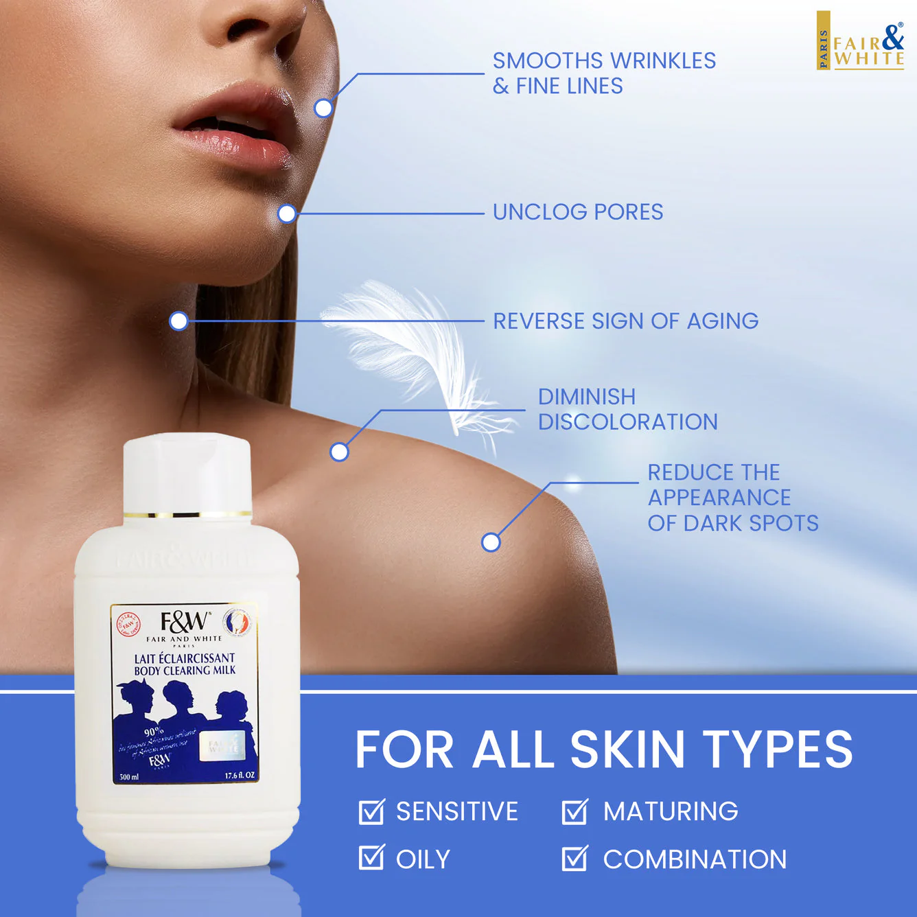 Fair and White Original Body Clearing Milk Lotion 500 ml / 16.90 fl oz - Image 3