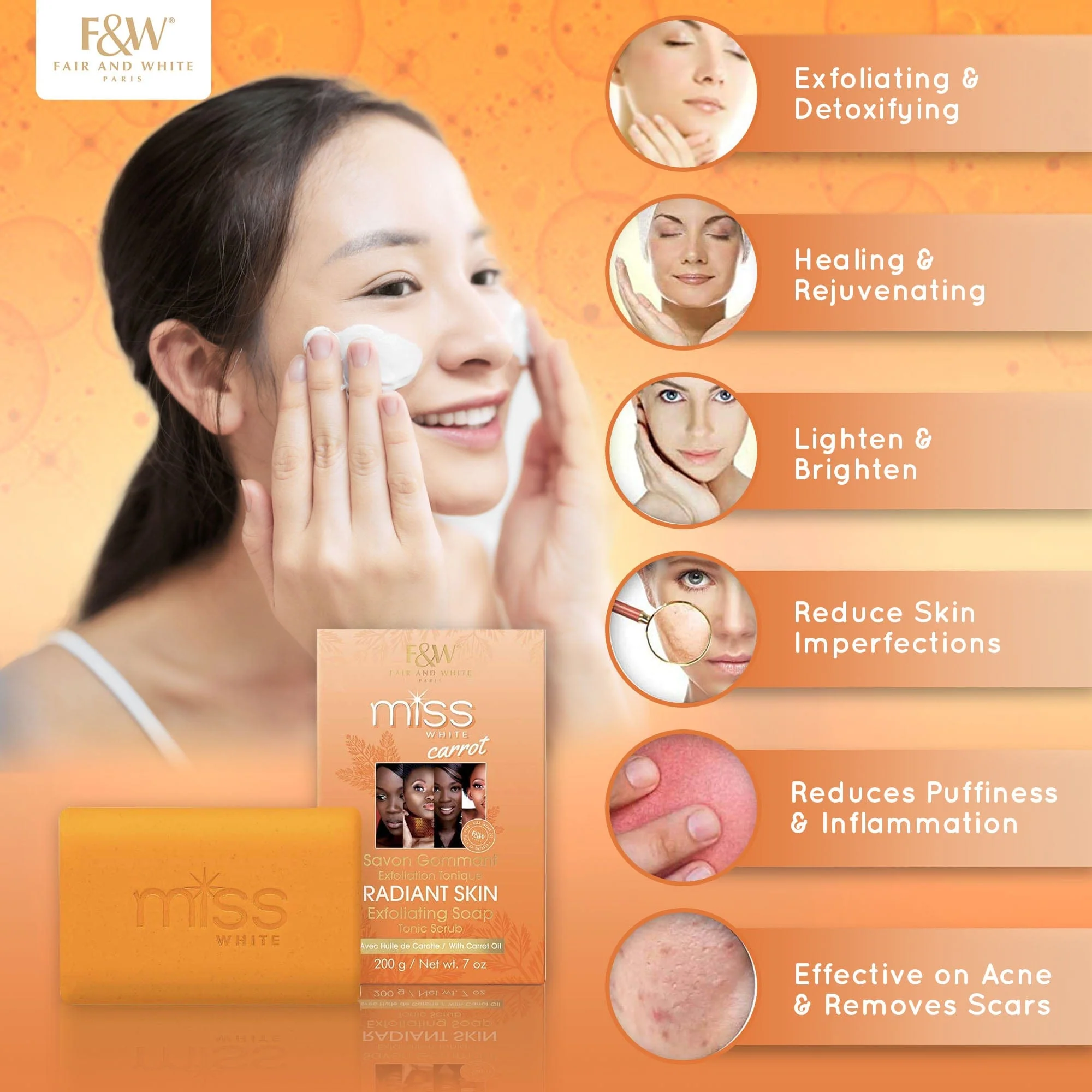 Fair and White Miss White Carrot Exfoliating Soap Tonic Scrub 200g / 7 oz - Image 6