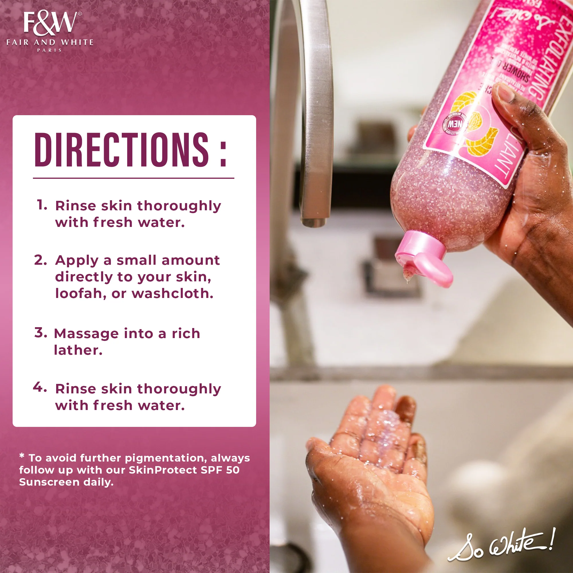 Fair And White So White Exfoliating Shower Gel With Tonic Scrub 940ml / 31.8 fl oz - Image 7